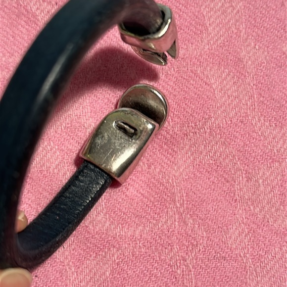 Silver and Black Leather Bracelet - Picture 6 of 7